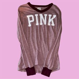 victoria's secret pink long sleeve with burgundy collar and cuffs